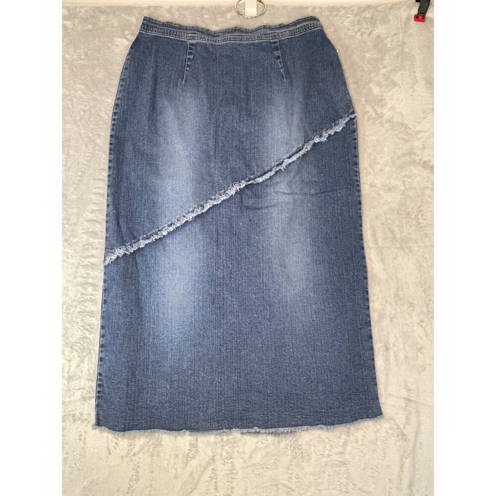 L.A Blues women plus size 18W stretch denim jean long skirt split style comfort